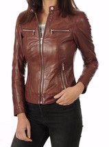 Women&#39;s Genuine Lambskin Real Leather Motorcycle Slim fit Biker Jacket - WJ037 - £80.22 GBP+