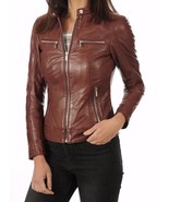 Women&#39;s Genuine Lambskin Real Leather Motorcycle Slim fit Biker Jacket -... - €102,65 EUR