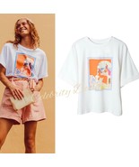 CelebrityDesignz Oversized White Cotton T-Shirt – Graphic Print Rolled U... - $24.99