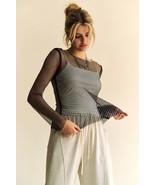 Davi &amp; Dani Sparkling Rhinestone Sheer Mesh Round Neck Top - $1,187.34 MXN