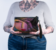 Pretty Girl Abstract Art Vegan Leather Wristlet Clutch Purse Makeup Bag Handbag - £48.22 GBP