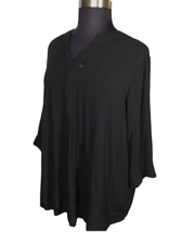 Woman Within Black Button Tab Woven Challis Tunic Plus Size 26-28 - £15.92 GBP