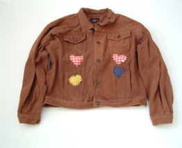 retro brown denim jean jacket with hand made puff applique butterfly flo... - $490.98 MXN