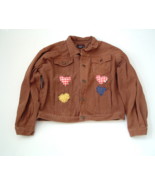retro brown denim jean jacket with hand made puff applique butterfly flo... - $494.82 MXN