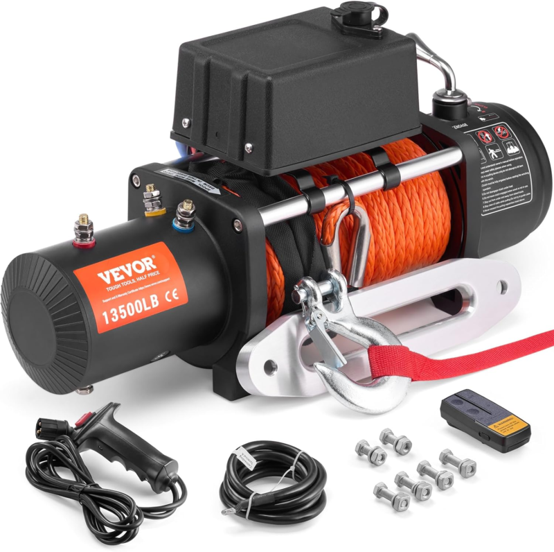 13,500 Lb, 12V DC Truck Winch with Φ3/8 in X 80 Ft Synthetic Rope Alumin... - $468.46