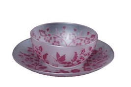 Antique English Cameo glass cup and saucer with butterfly/Chinoisiere decoration - $796.95