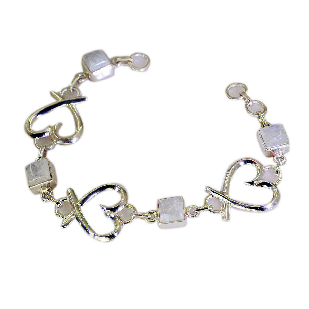 affascinante Rainbow Moonstone 925 Solid Sterling Silver White Bracciale US - $36.52
