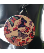 Women Painted Butterfly African American Wooden Round Retro French Hook ... - £12.48 GBP