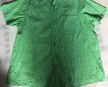 Quacker Factory Button Down Blouse 1X Green Crinkle fabric Sequins - £20.44 GBP