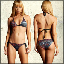 Sinful Tupelo Nautical Star Rhinestones Womens Bikini Top Black Pink Purple M-L - £31.91 GBP