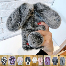 For iPhone 11 Pro Max 6 7 8+ Bunny Fur Fuzzy Plush Rabbit Soft Fluffy Case Cover - £36.82 GBP