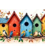 8.5 x 11 in VINYL HDR POSTER PRINT COLORFUL BIRDHOUSES WITH BIRDS COUNTR... - $485.57 MXN