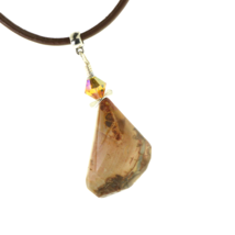 Arizona Petrified Wood Artisan Faceted Stone Necklace Leather Cord Past Lives - £13.01 GBP