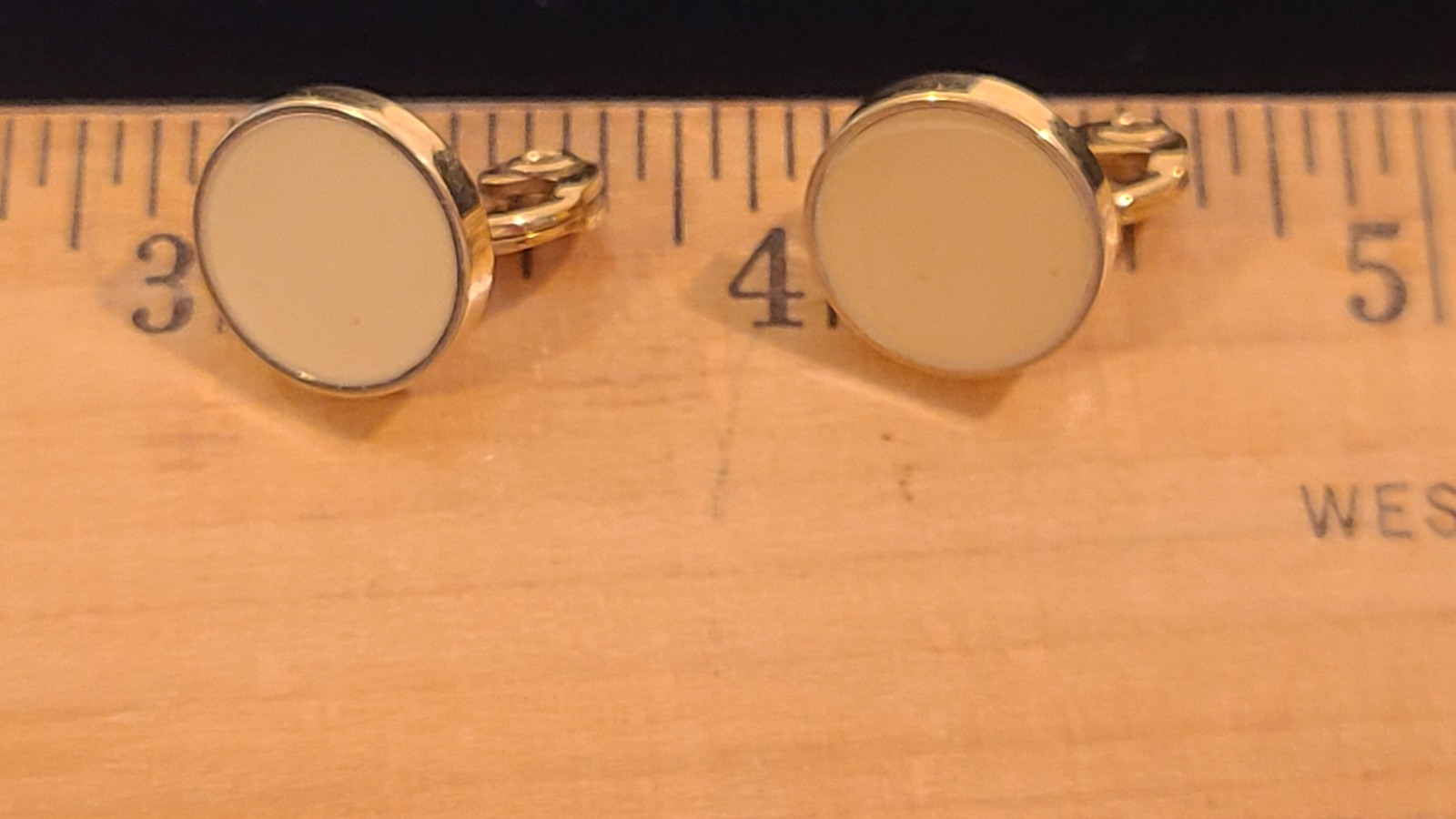 Monet Vintage Gold Tone Clip-On Cream/Off-White Enamel Earrings Item image 7