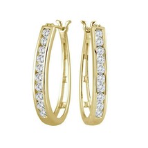 1Ct Diamanti Finti Channelset Placcato Oro Giallo Hoop Orecchini Regalo per Lei - £85.34 GBP