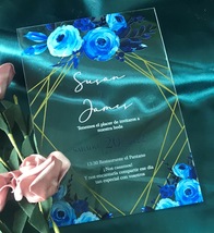 Navy Blue Rose Acrylic Wedding Invite,Custom 10pcs Acrylic Birthday Invitation - £25.57 GBP+