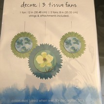 3 Kathy Davis dangling Decorative Tissue Fans 12&quot; 8&quot; aqua blue lime gree... - $2.96