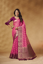 Designer Pink Viscose Weaving Border Work Sari Georgette Party Wear Saree - $82.95