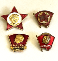 VTG Lot of 4 Original Political Russian USSR Lenin gold tone enamel lapel pins - £14.21 GBP