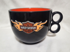 Large HARLEY-DAVIDSON Mug w/Raised Metal Shield &amp; Flame Wings 2 Finger h... - $13.85