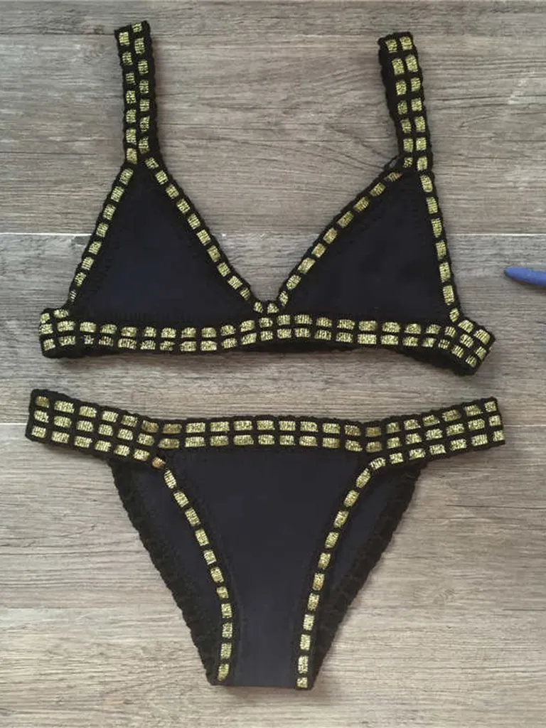 Hand Crocheted Bikini Knit Panel Swimsuit Set - £14.94 GBP