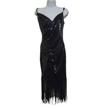 Black Dress Sequins Tassell V Neck Large Stretch - £29.08 GBP