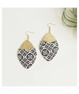 Black White Gold Mosaic Dangle Drop Hinged Earrings - €12,71 EUR