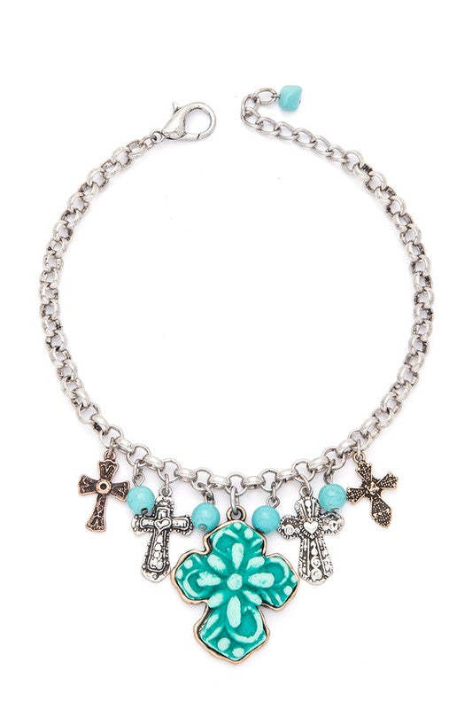 Mix Stone Cross Western Boot Charm Item image 4