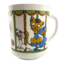 Arocopal France Mug Siamese Cat Owls Vintage 70s Opal Glass Circus Cup - £13.63 GBP