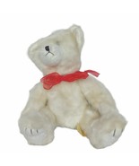 Christmas Valentines Red Bow Cream Off White Teddy Bear Stuffed Animal 9.5&quot; - $14.55
