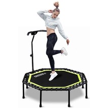 51&quot; Silent Trampoline With Adjustable Handle Bar, Fitness Trampoline Bungee Rebo - £188.64 GBP
