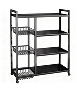 Movable Wire Rack, Heavy-Duty 4-Tier Storage Shelf with 3 Baskets and Wh... - €48,89 EUR