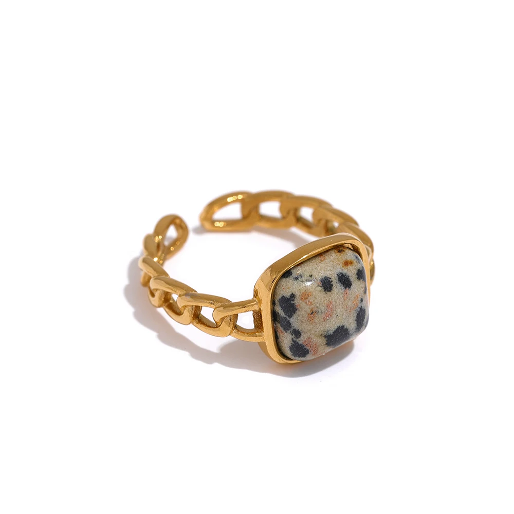 Stainless Steel Natural Stone Open Tiger Ring for Women Vintage 18K Gold PVD Pla - $16.37