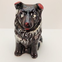 Vintage Redware Brown Collie Dog 4.5 inch Figurine Painted Red Ears - £11.25 GBP