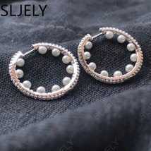 Fashion S925 Sterling Silver November New Pearl Series Small Hoop Earrings Women - £42.10 GBP