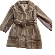 Vintage Lux 60&#39;s Tissavel French Leather Faux Fur Mid Century Coat Jacket Large - £96.67 GBP