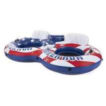 Intex Inflatable American Flag Double Tube Pool Float with Cooler &amp; Cup ... - £66.33 GBP