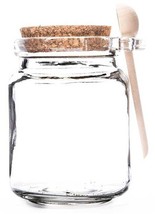 CLEAR rOund GLASS 8 oz JAR pear Wood Spoon wooden Cork Stopper Storage container - £16.97 GBP