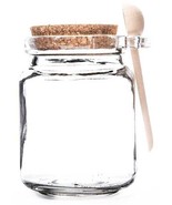 CLEAR rOund GLASS 8 oz JAR pear Wood Spoon wooden Cork Stopper Storage c... - $21.11