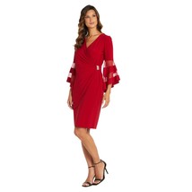 R &amp; M Richards Womens Plus 14W Red Mesh Detail Long Sleeve Dress NWT M48 - £34.43 GBP