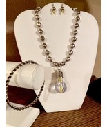 OOAK Handcrafted Silver tone Edison bulb Necklace and Earrings Set - £17.38 GBP