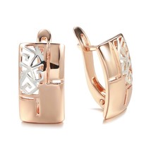 New Square Earrings 585 Rose Gold Mixed Silver Color Ethnic Hollow Flower Drop E - £10.49 GBP