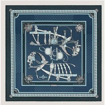 Hermes Shawl Harnais de Cour Bandana 140 cm Cashmere silk scarf stole blue - £1,156.56 GBP