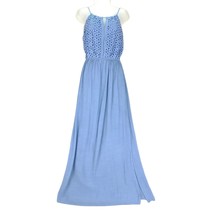 CLOTH &amp; PEOPLE Size M Blue Eyelet Lace Blouson Crepe Maxi Dress, Spaghet... - $29.03