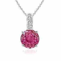 ANGARA 5mm Natural Pink Sapphire Solitaire Pendant with Diamond Bale in Silver - £231.59 GBP+