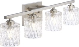 4 Light Contemporary Crystal Glass Bath Light Fixture Over Mirror, Brushed - £71.56 GBP