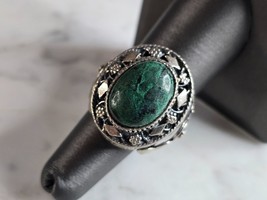 Womens Vintage Estate Sterling Silver Chrysocolla Ring 13.2g E7614 - £58.26 GBP