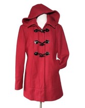 Guess Wool Blend Hooded Toggle Button Pea Coat Size L Red Lined Pockets - £26.14 GBP