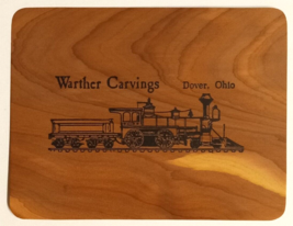 Train Locomotive Warther Carvings Wooden Red Cedar Wood Dover Ohio OH Postcard - £11.82 GBP