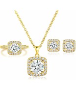 Jewelry Set for Women 18K Rose Gold Plated Halo Cubic Zirconia Necklace ... - £34.87 GBP